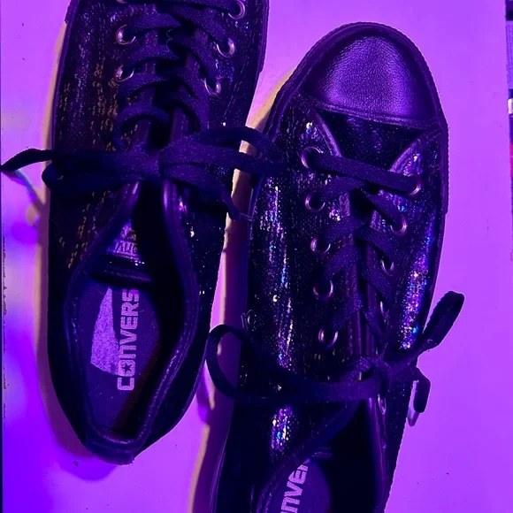 Converse Black Canvas Sneakers with Sequins - Picture 5 of 8